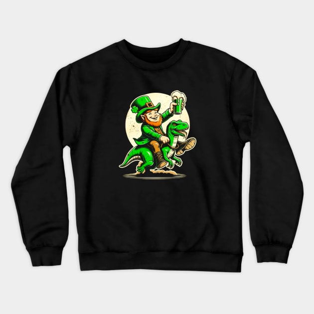 Irish Fantasy: Leprechaun Astride T-Rex Celebration Shirt for St. Patrick's Crewneck Sweatshirt by Klimek Prints